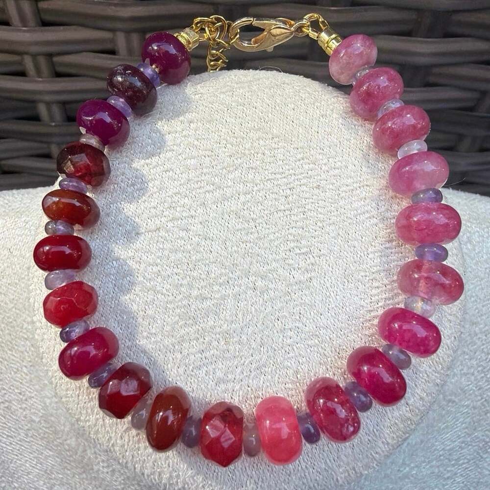 Red Ombré Gemstone Bracelet – Quartz Jade Amethyst Adjustable 7" + 2" Extender